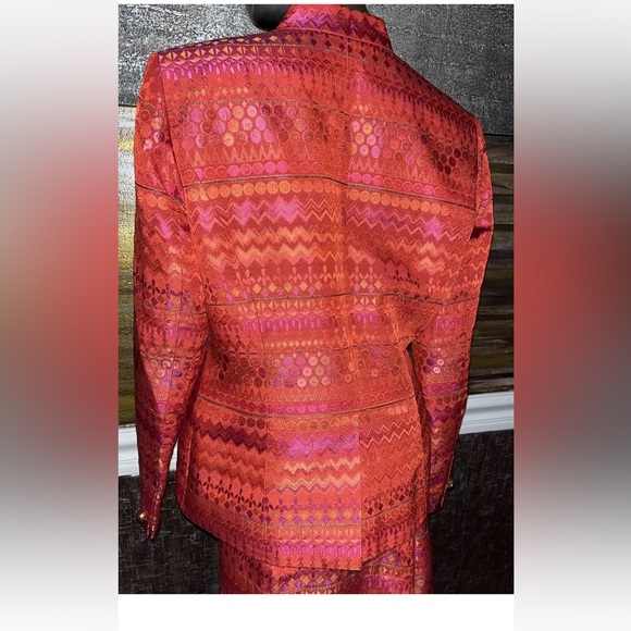 George Simonton 2PC Suit Jacquard Geometric Print Skirt & Jacket SZ 12 - Picture 5 of 14